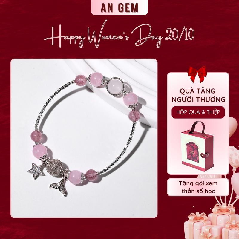 Vòng tay An gem đá dâu hồng mix full charm phụ kiện nữ, lắc tay nữ đá năng lượng tự nhiên phong thuỷ quà tặng sinh nhật giáng sinh Noel Tết Valentine [TẶNG GÓI XEM THẦN SỐ HỌC]