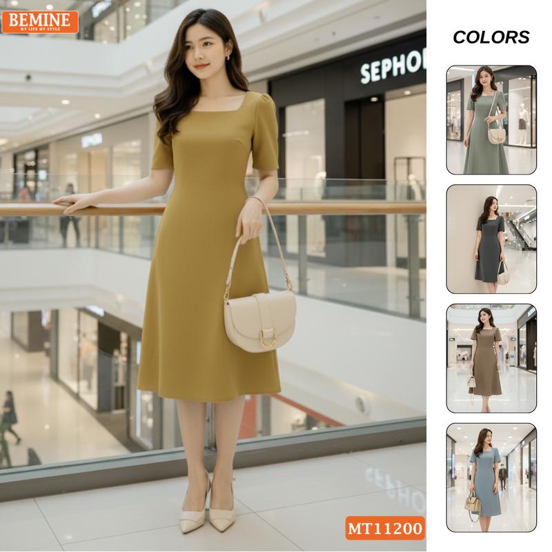 Đầm thiết kế BEMINE cổ vuông dáng chữ A phù hợp đi làm-MT11200