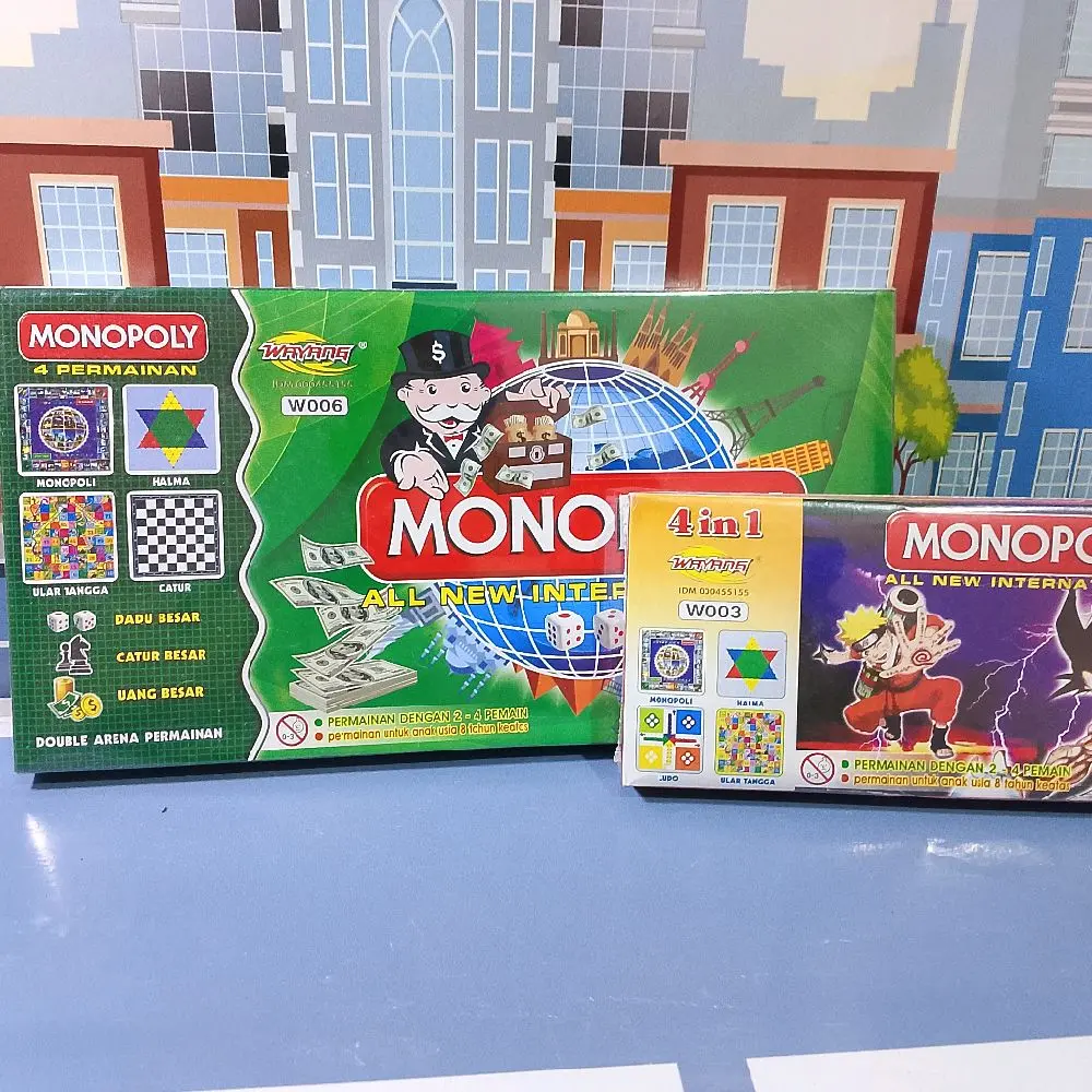 Monopoly 4in1 Permainan monopoli,halma,ular tangga dan catur All New International Edisi Koleksi - Strategi Investasi & Dominasi Pasar Games