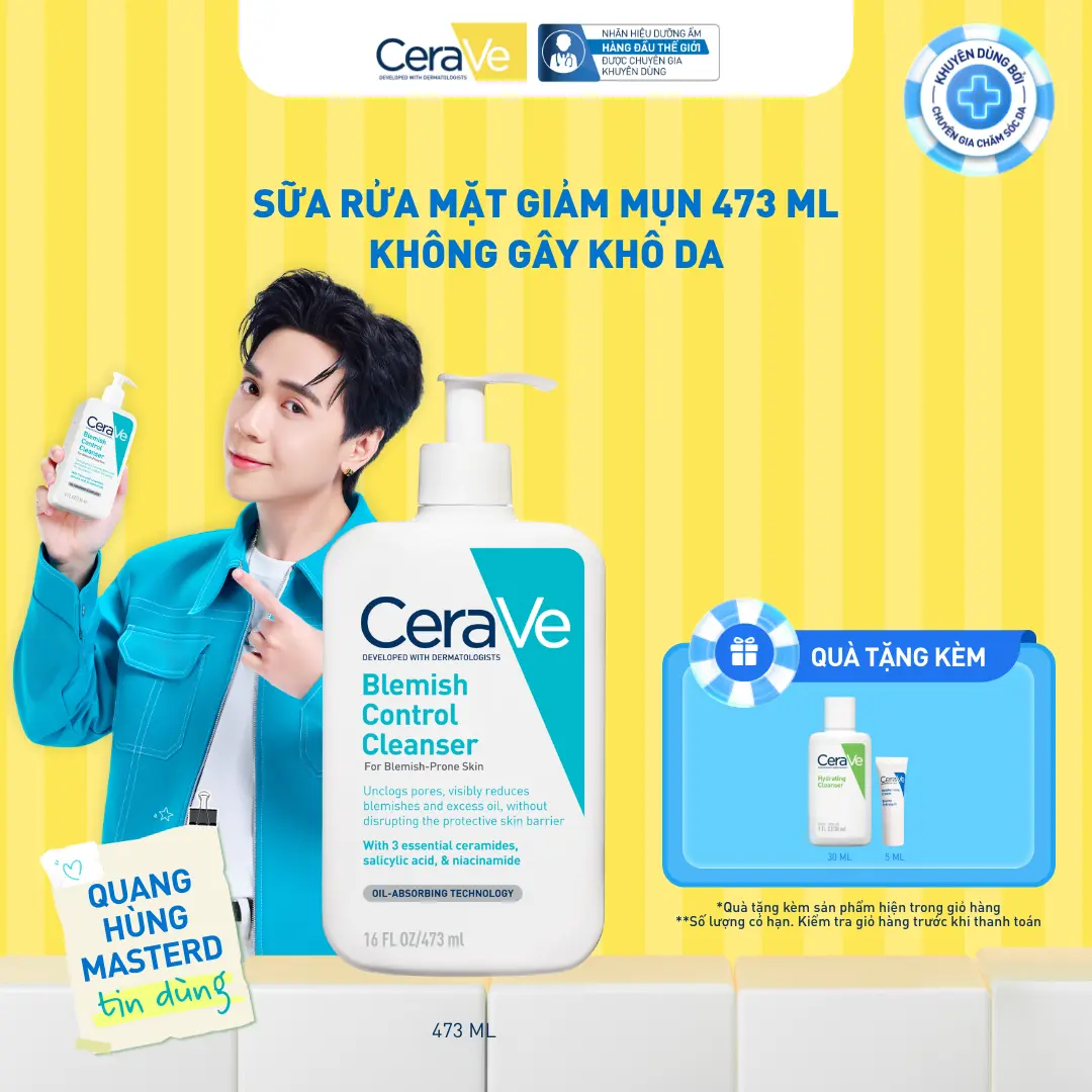Sữa rửa mặt giảm mụn CeraVe Blemish Control Cleanser 473ml. Sữa rửa mặt dịu nhẹ giúp làm sạch bã nhờn dư thừa và giảm mụn với AHA & BHA, không làm tổn thương hàng rào bảo vệ da. DÙNG CHO DA MẶT_ Chăm sóc da_Skincare cho Nam và Nữ_Cleansing