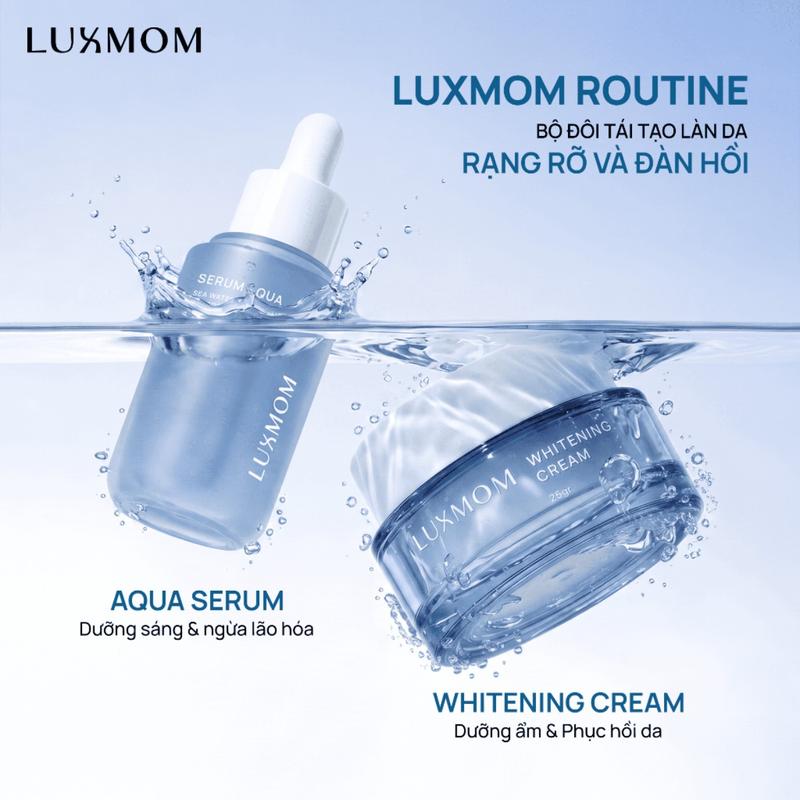 Bộ Đôi Dưỡng Sáng Phục Hồi Da Luxmom - Dưỡng Ẩm Tảo Biển Whitening Cream + Tinh Chất Serum Aqua Hỗ Trợ Cấp Ẩm Làm Dịu