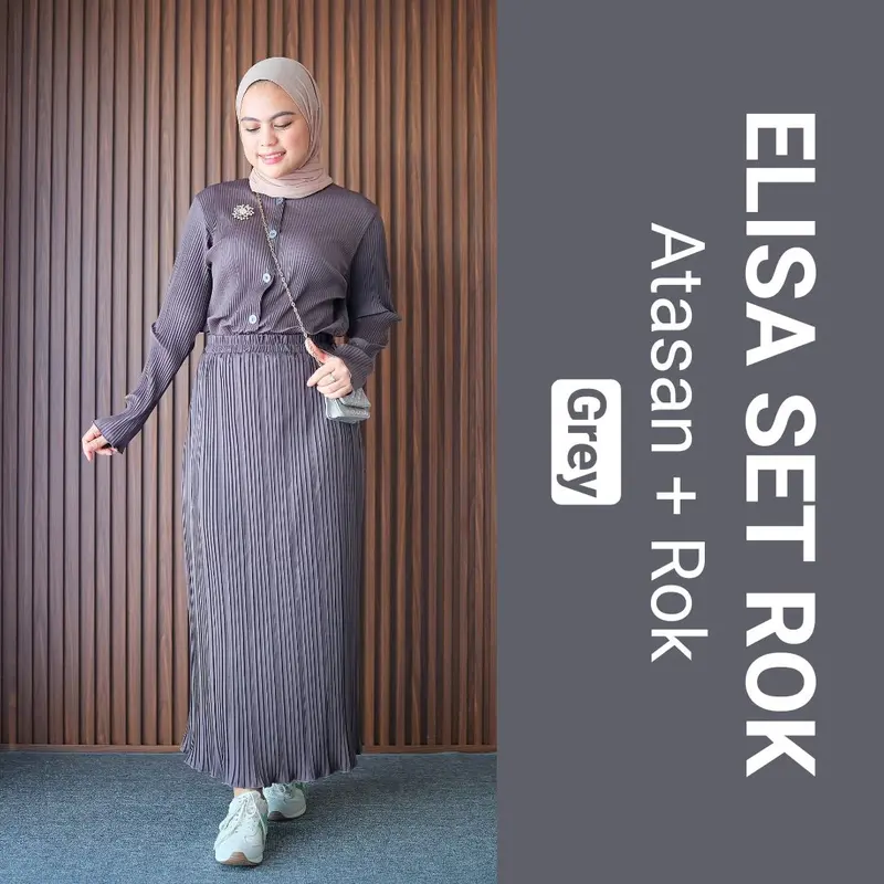 CLOTIVA Elisa One Set Rok Plisket Atasan Bawahan Wanita Kekinian 4
