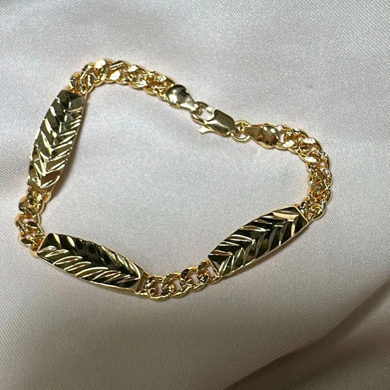 Gelang rantai lulut plus plat panjang 18.5cm (perhiasan bahan tembaga berlapis emas 18k) 1