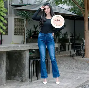 IDN JEANS Cutbray Pinggang Karet 31-42 Super Jumbo Celana Panjang Jeans Wanita Cutbray Alena Light Navy Blue Hitam Biru Dongker Muat Sampai BB 100 KG