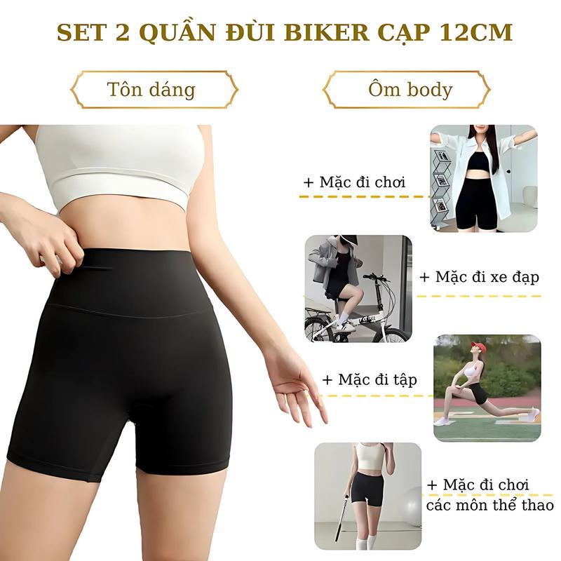 Combo 2 Quần Short Nữ Cạp Cao Định Hình - Quần Đùi Biker Sport Om Fit Body Co Dân 4 Chiều Thẩm Hút Mồ Hồi Legging Không Viền May Hách Eo Tôn V3 Cạp 12cm Thể Thao Đạp Xe Tập Gym Thể Dục V779 quan lot su