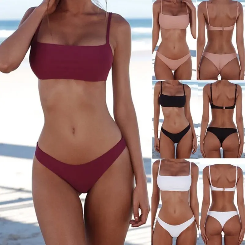 1 set Swimwear Bathing Bikini Set  Bandage Bra Push-up Suit Swimsuit Women Swimwear Bathing Suit(No Padded)