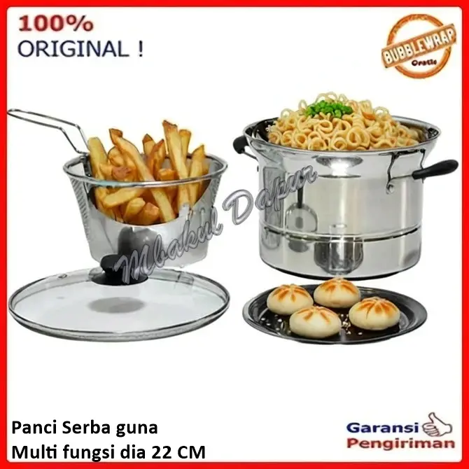 Panci Goreng Kentang Deep Fryer Gagang Panjang Dan Gagang Dua  Stainless 22 cm