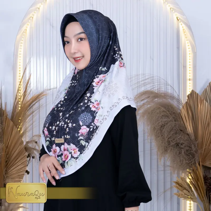 Jilbab Instan Bergo Motif Printing Jersey Premium SAKURA Kerudung Muslim Wanita Dewasa Daily Bergo Katun Renda Syari 2