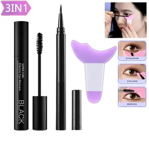 Paket Makeup Set 3IN1 - Maskara, Eyeliner, Cetakan Maskara Multifungsi Mascara Waterproof Hitam Kosmetik