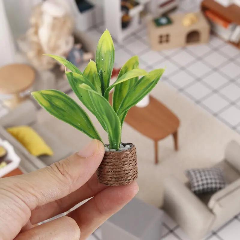 Mini Nhân Tạo Chậu Cây Dệt Nồi 1:12 Dollhouse Quy Mô Giả Màu Xanh Lá Cây Trang…