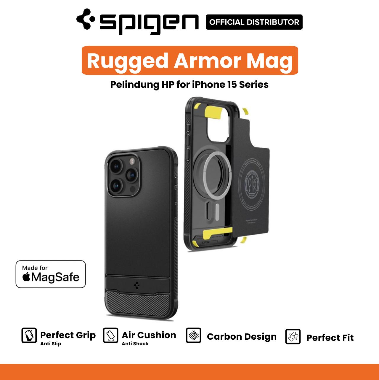 Case For iPhone 15 Pro Max Plus Spigen Rugged Armor MagSafe Carbon Casing
