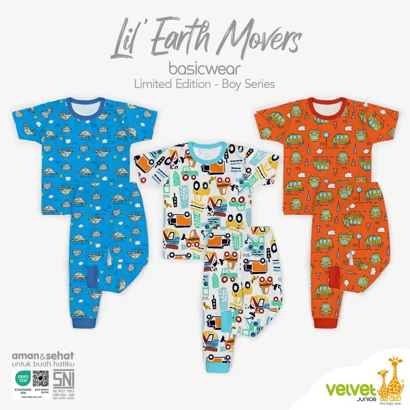 VELVET JUNIOR TERBARU - 1 PCS SETELAN BAJU PENDEK CELANA PANJANG LIMITED EDITION BOY SERIES Anak Motif 0
