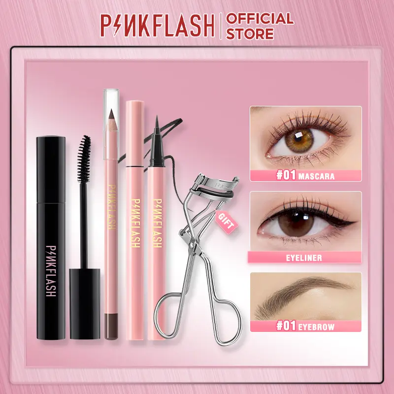 [Official] [Free Gift Eyelash curler]PINKFLASH Makeup set 3PCS Eyebrow & Eyeliner & Mascara Liquid Lasting