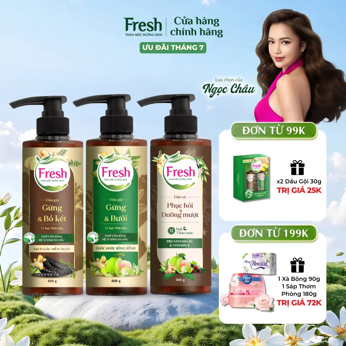 Dầu Gội 480g/ Dầu Xả 380g FRESH Thảo Mộc Dưỡng Sinh Sạch Gàu, Mềm Mượt, Dưỡng Tóc Mềm Mượt