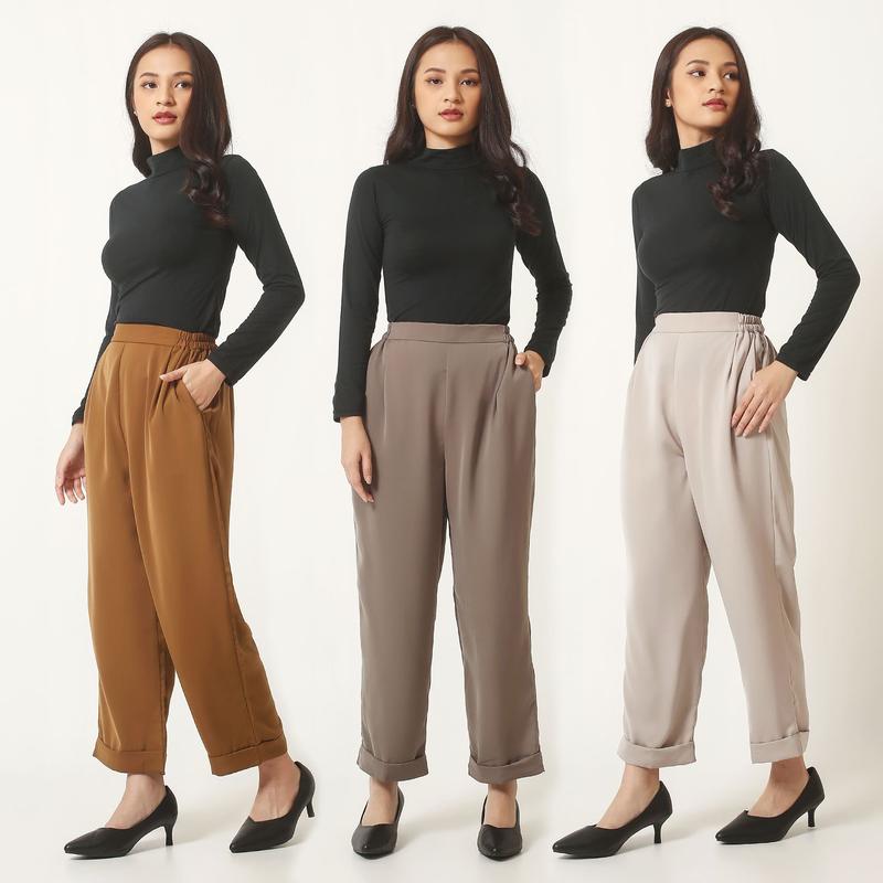 [BISA COD] - KLEOVA Amber Pants - Celana Baggy Wanita Bahan Tebal dan Jatuh - Celana Dasar Straight Cut Cewek Gendut - Kulot High Waist Premium Jumbo Fit 7