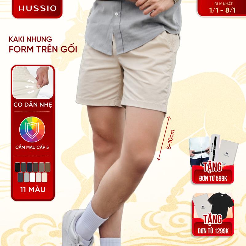 Quần short short nam vải KAKI nhung mềm mịn trẻ trung năng động - HUSSIO