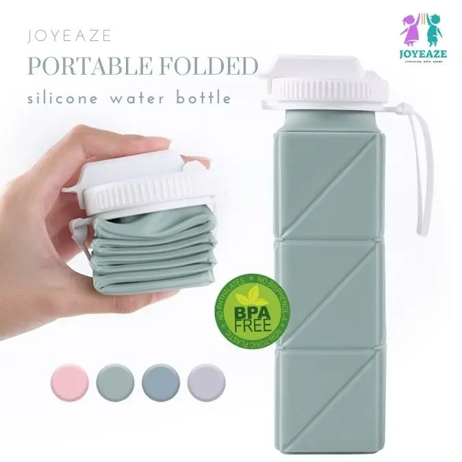 Joyeaze Portable Folded Silicone Water Bottle Straw & Drinking Bottle 620ml / Botol Minum Lipat Silikon Olahraga Umroh Naik haji Camping traveling Air 1