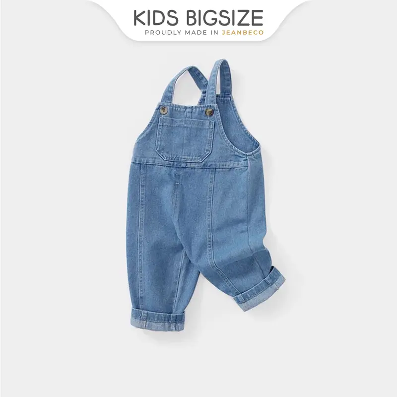 Quần yếm jeans hai dây KIDS BIGSIZE, yếm jean dáng dài cho bé gái bé trai màu xanh phối viền line form rộng QYD010 3