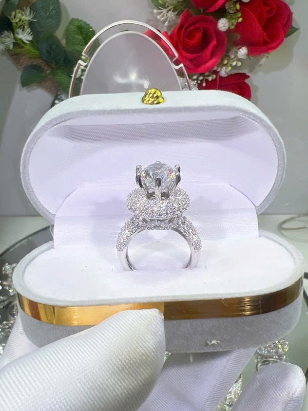 PVJ-Nhẫn nữ, Nhẫn kiểu PV96 halo chủ 10li, bạc ý xi kim, xinh xắn sang trọng