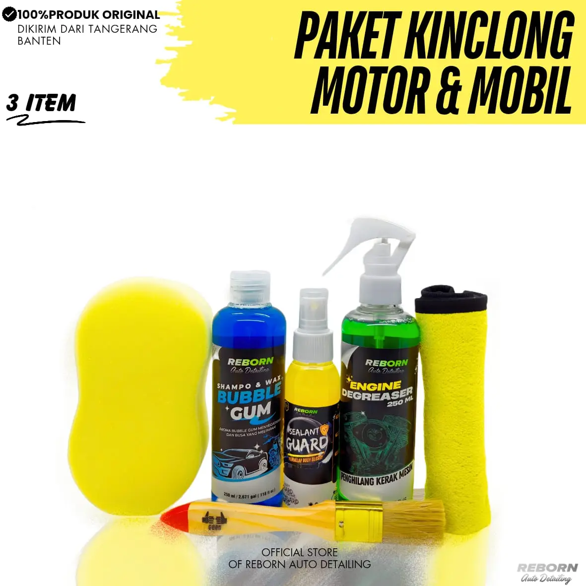 (TERMURAH) Paket Kinclong Shampo Motor 3 item  engine degreaser+ shampo + pengkilap glossy by reborn auto detailing Car Kendaraan Mesin Microfiber Pembersih motor krengkes sabun kerak cuci kinclongin