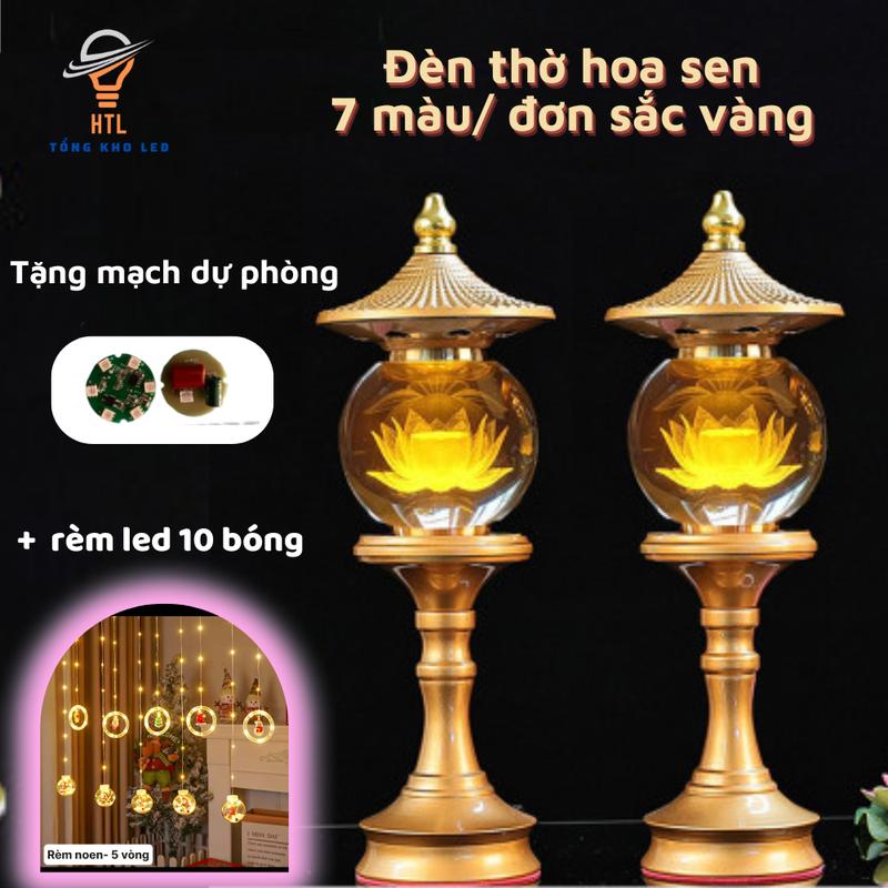  Đèn thờ pha lê đổi màu hình tháp màu xám - nhiều chế độ sáng- đèn thờ 7 màu  đơn sắc vàng 