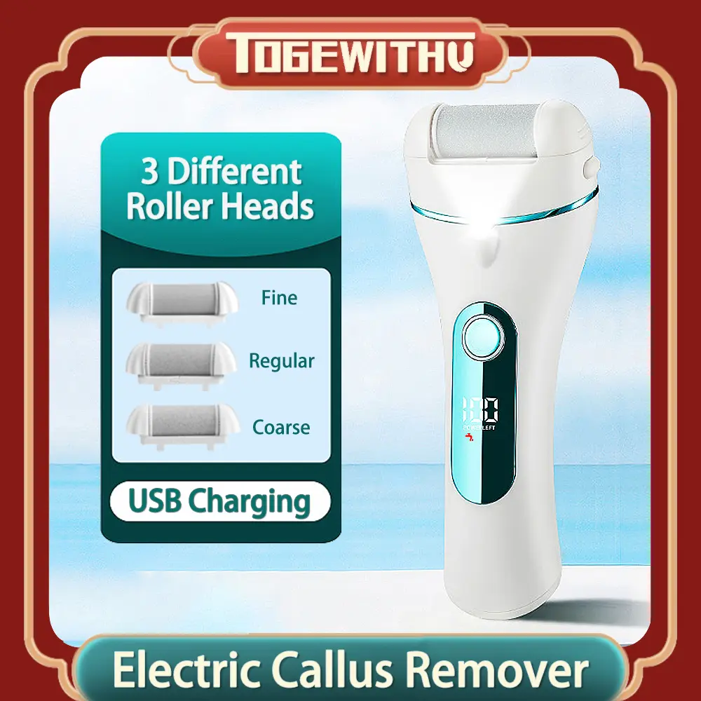 Electric Callus Remover for Feet, Foot Grinder Rechargeable Foot File Hard Skin Remover Pedicure Tools Set for Cracked Heels Foot Scrub with LED Light and 3 Roller Heads