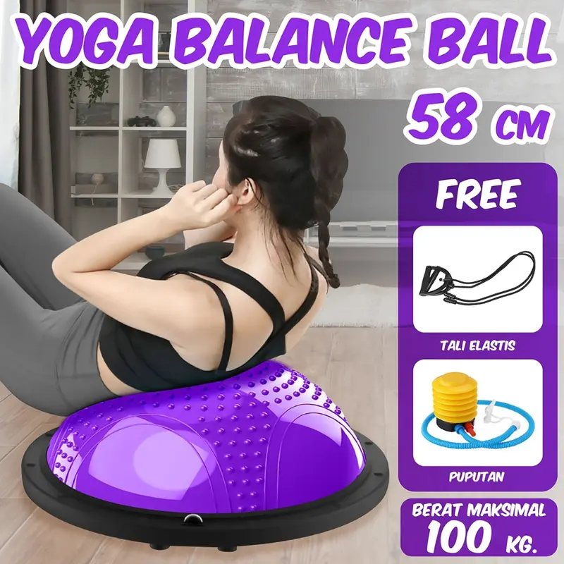 BOSU GYM BALL ALAT OLAHRAGA BOLA FITNESS PILATES BALANCE PAD BALL FREE PUMP & RESISTANCE BAND 6