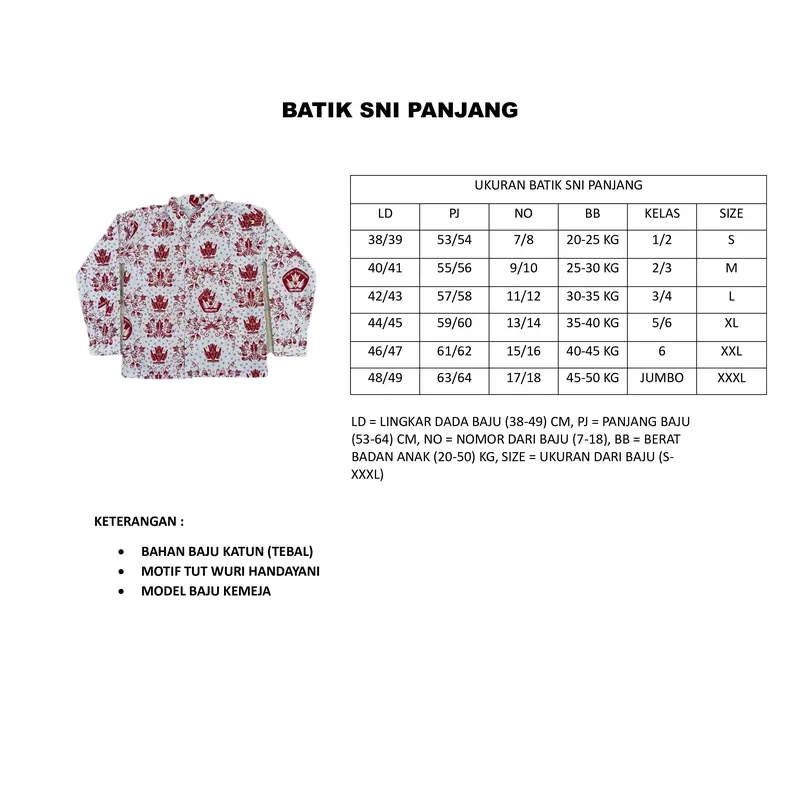 Baju Batik Sekolah Lengan Panjang Motif Tutwuri Handayani Sd Kelas 1-6 Fashion 5