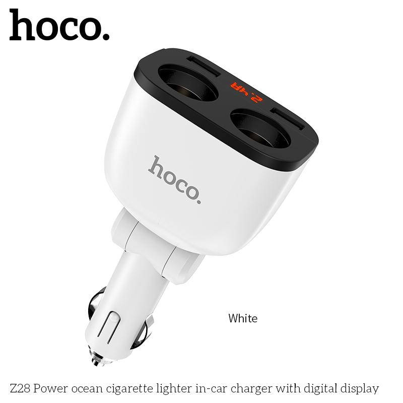 Tẩu Sạc HOCO Z28, 2 Cổng tẩu sạc, 2 Cổng USB, 3.1A, Đèn LED Hiển Thị Dòng Điện, Phụ kiện sạc điện thoại, cam hành trình, máy phun sương, lọc không khí trên ô tô 1
