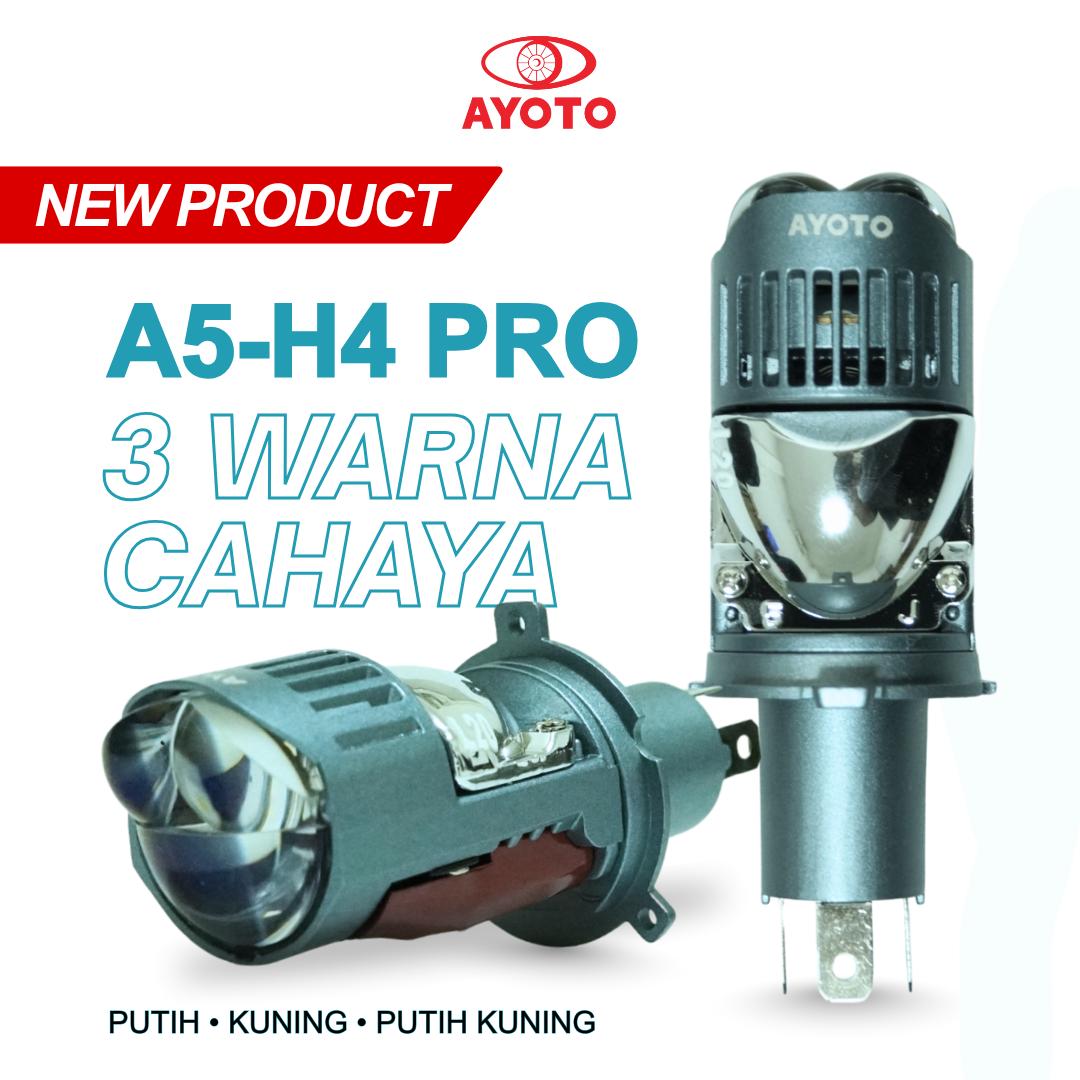 (BD) AYOTO LAMPU UTAMA MOBIL MOTOR LED A5 SOCKET H4 KAKI 3 PREMIUM HI LOW BEAM 38 WATT SUPER TERANG 3 WARNA CAHAYA