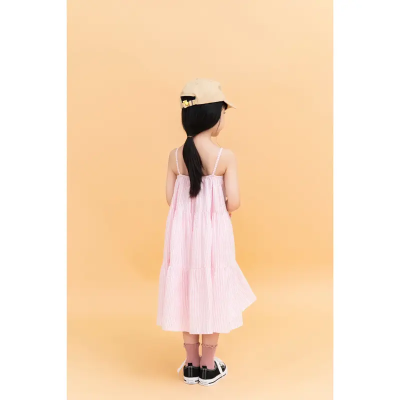 LEAH - Lillian dress - Đầm thiết kế LEAH hai dây xoè 3 tầng rút nhúm thô kẻ cotton cho bé từ 3,4,5,6,7,8,9,10 tuổi 3