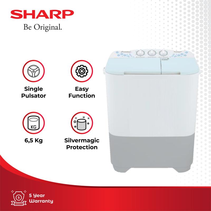 Mesin Cuci 2 Tabung 7 KG SHARP Model ES-T70MW-BL/LC/PK - Pengering - Hemat Energi Air 1