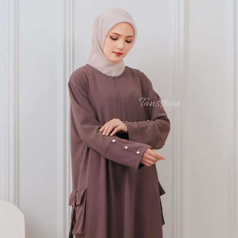Tans Store - Gamis Cargo Gamis  Panjang Crinkle Wanita Terbaru Gamis Elegant dan Nyaman Dress Muslim Santai Simple 1