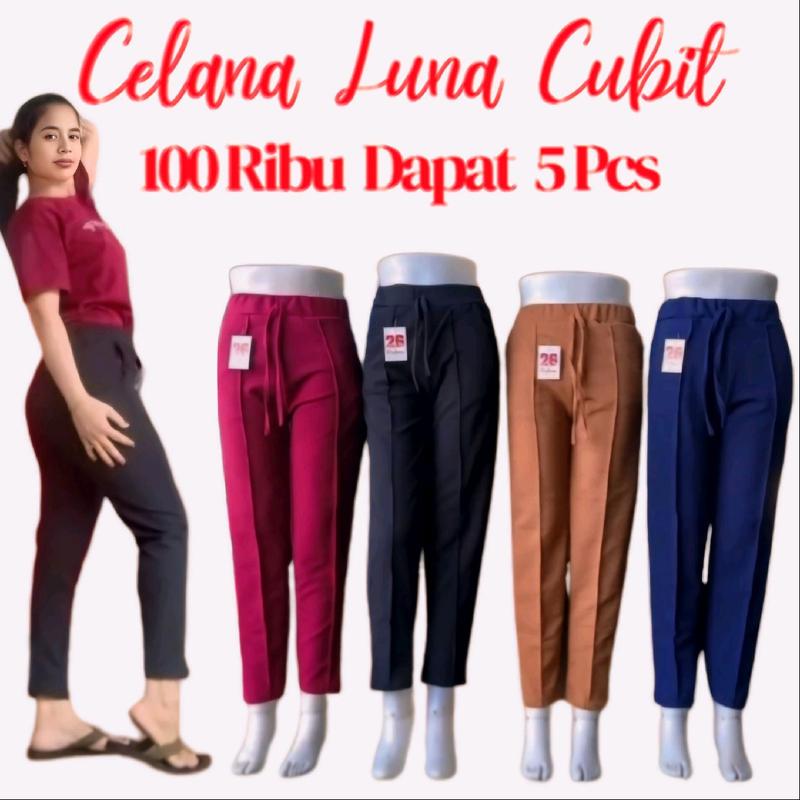 ( 5 PCS ) CELANA LUNA CUBIT Bawahan Wanita Celana Panjang Wanita Trendy Terbaru Kekinian Modern 0