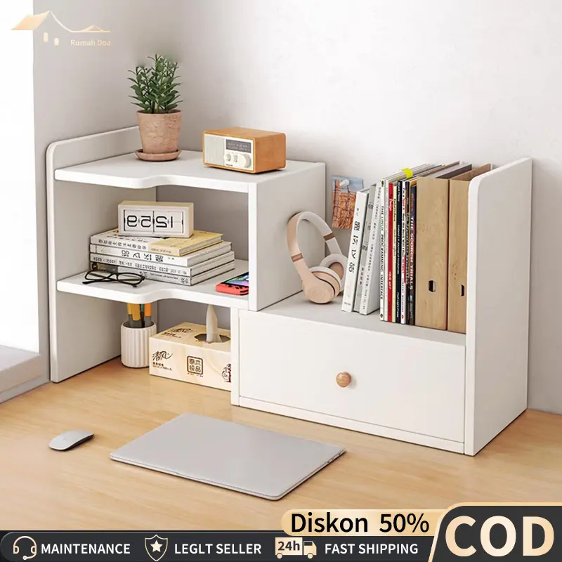 COD Rak Meja Rak Kosmetik Rak Buku Meja Dengan laci Rak Penyimpanan Serbaguna Rak Meja Atas Meja Pajangan Hiasan Dekorasi Rak Buku Meja Kayu