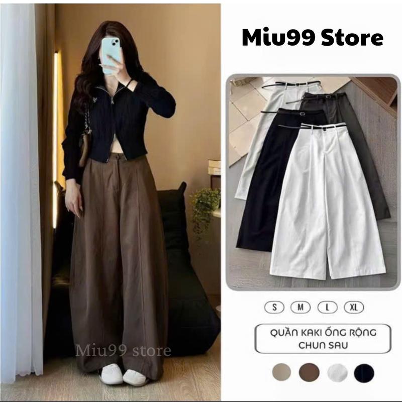 Quần Kaki Nhật Form Suông Hách Dáng Cạp Cao Phối Lưng Chun Thoải Mái