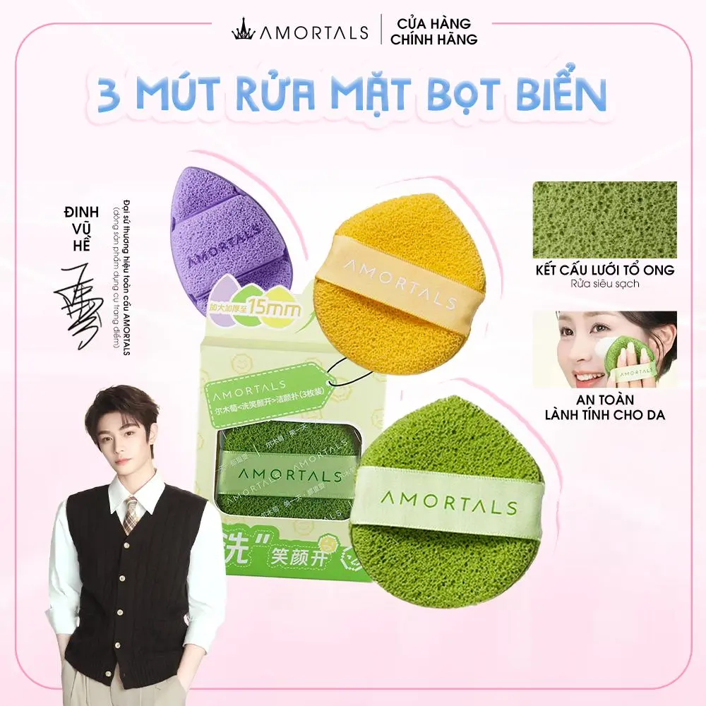 Bông Mút Rửa Mặt Bọt Biển AMORTALS Chính hãng Có Nhiều Phân Loại hình giọt nước làm sạch da mặt