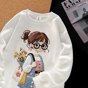 Korean Premium | Digital Printing Kaos Lengan Panjang Tangan Karet | Motif Gadis Kacamata Cute | Bahan Cotton