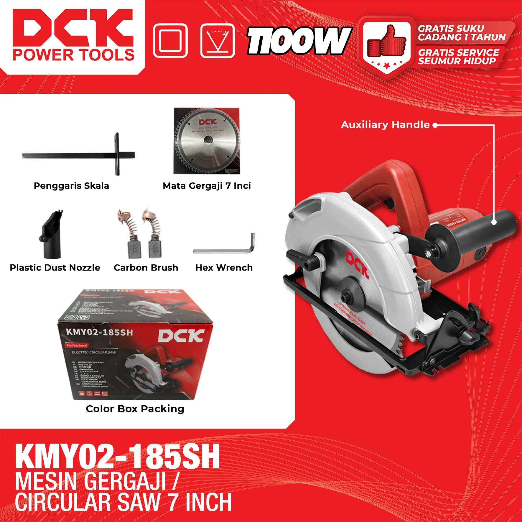 DCK Mesin Gergaji Potong Kayu 185 mm / Mesin Circular Saw 7" / Mesin Sirkel 1100 Watt 7 Inch / Gergaji Sirkel KMY02-185SH