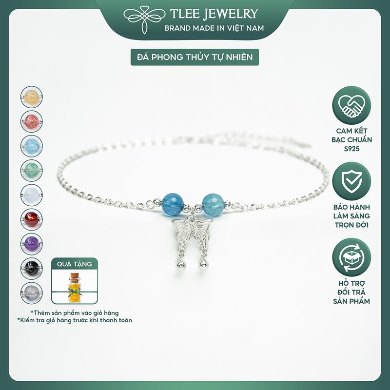 Lắc chân bạc nữ TLEE bạc 925 dây hoa mix hạt đá treo charm hồ điệp TLEE JEWELRY LC0143