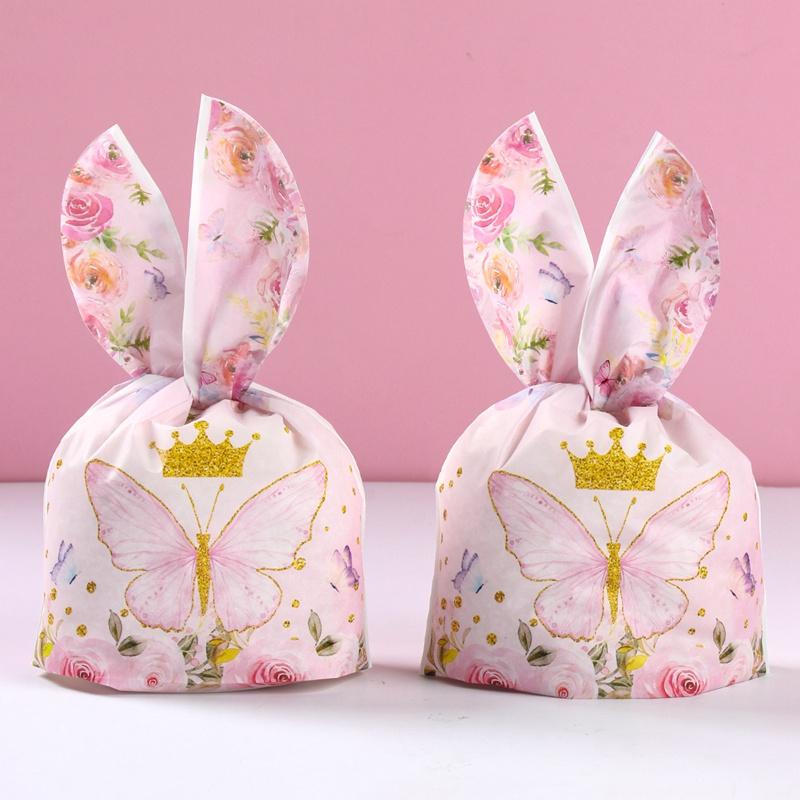 Beg Goodie Telinga Arnab, Set 50pcs, Saiz 22cm * 13cm, Beg Hadiah Gula-gula Kartun Plastik, Reka Bentuk Rama-rama / Duyung / Dinosaur / Haiwan, Sesuai untuk Majlis Pesta 1