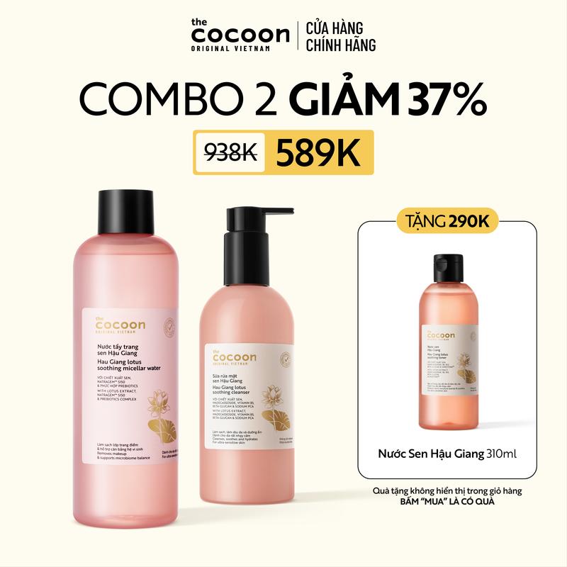   COMBO MUA 2 NHẬN 3  Combo 1 Bigsize Nước Tẩy Trang Sen Hậu Giang Cocoon 500ml + 1 Bigsize Sữa rửa mặt sen Hậu Giang 310ml Tặng 1 Bigsize Nước sen  toner   nước cân bằng Hậu Giang 310ml 