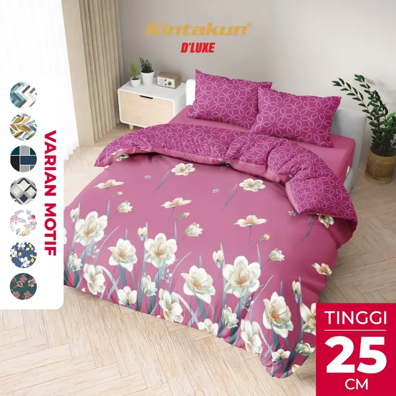 [Best Seller] - Kintakun DLUXE Bedcover Set Fitted Tinggi 25cm 160x200 / 180x200 Aesthetic Multivarian Kain Double Karet Tali Kasur Sarung Bantal 2