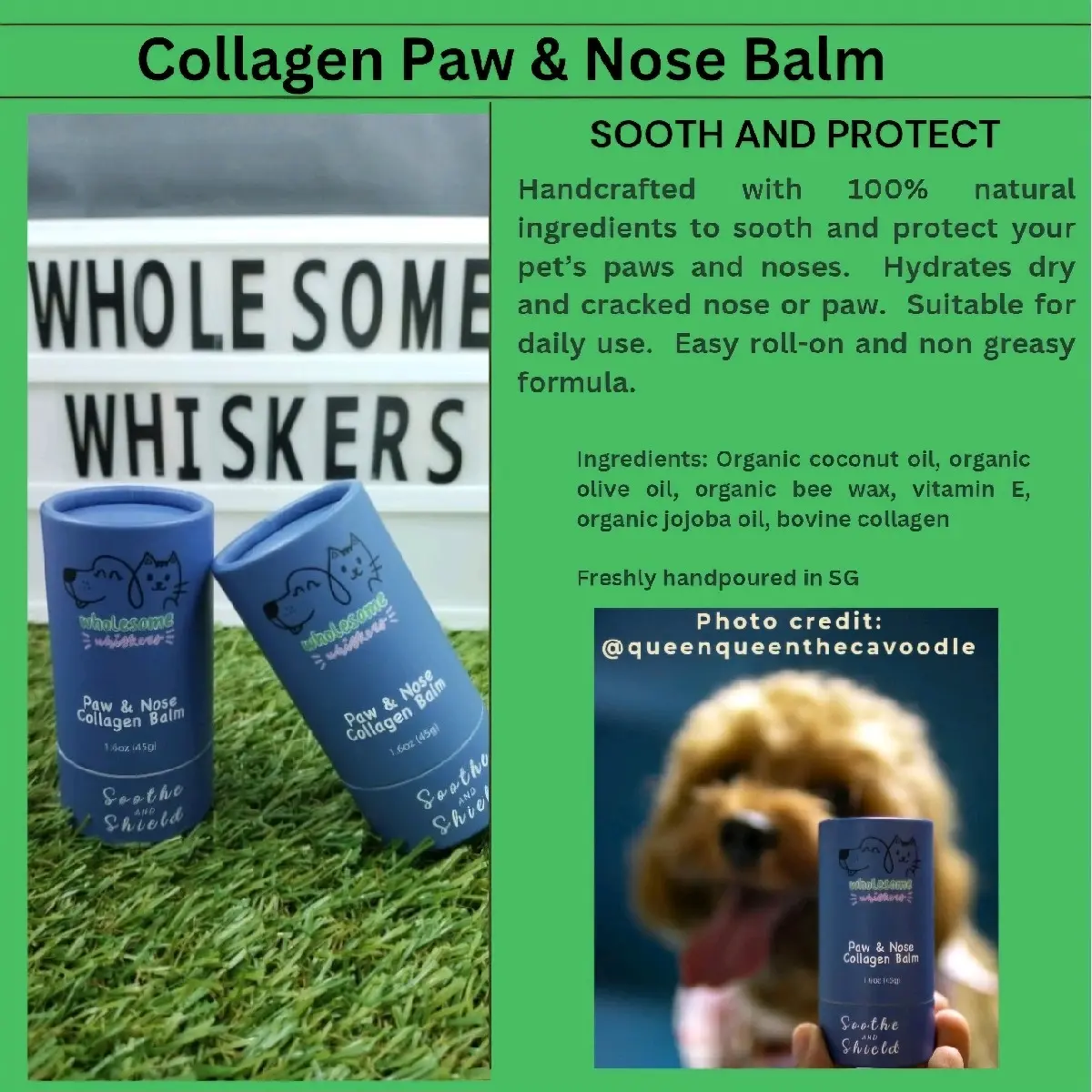 Wholesome Whiskers Collagen Paw & Nose Balm for Cats and Dogs, 45g