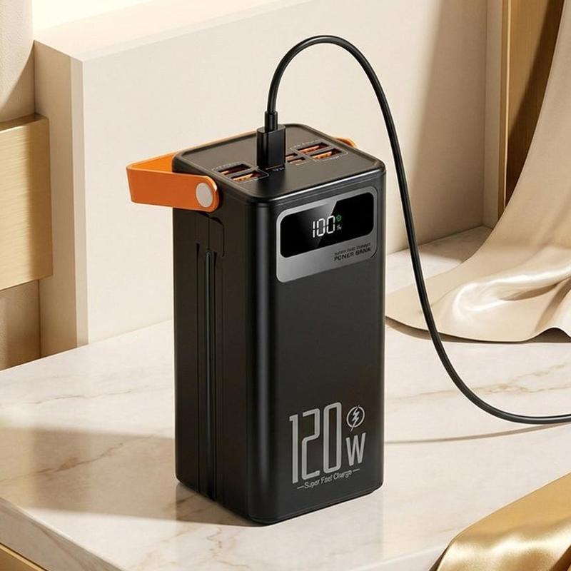 Sạc dự phòng 100000mah,Hỗ trợ Sạc Nhanh 120W, Tự Dây Sạc Đèn pin LED, Du lịch ngoài trời Power Bank