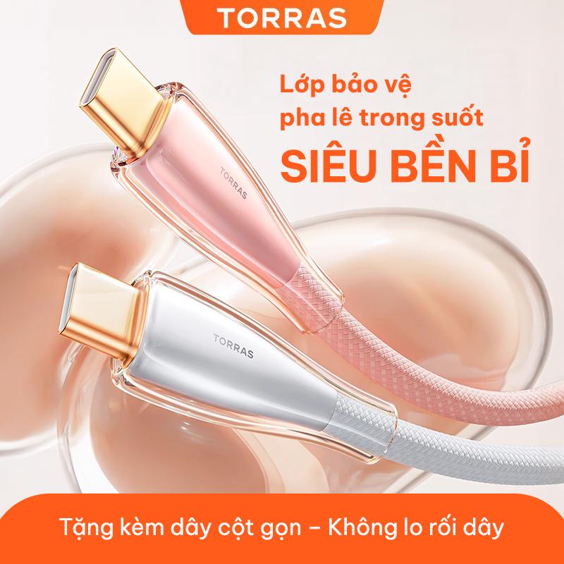   Cáp sạc 2 mét  Cáp sạc nhanh TORRAS 2m Dùng cho iPhone và Android Dây type C Lightning Cáp sạc chiều dài 2 mét Chống rối dây Màu sắc thời trang 