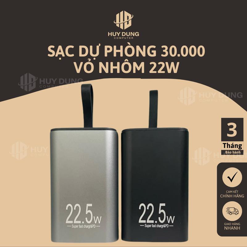 Sạc Dự Phòng 30.000mah | Box Vỏ Nhôm 6 Cell 21700 Có Đèn Pin LED | Hỗ Trợ Sạc Nhanh 22.5W 1