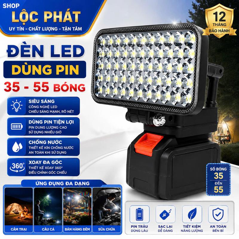 Đèn 35 - 55 Bóng Led Siêu Sáng, Thân Đèn Led Dùng Chân Pin Phổ Thôn