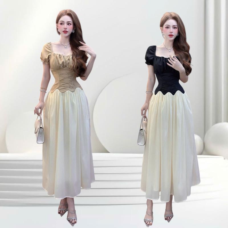 Đầm thiết kế CRAZYTEEN S6127 kiểu tay ngắn đan dây tạo kiểu dáng suông xòe để đi chơi Đầm