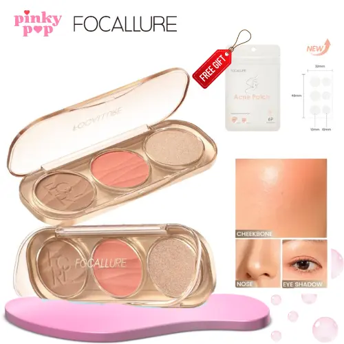[FREE ACNE PATCH] FOCALLURE Pro-Sculpt 3-in-1 Palette Highlighter, Contour & Blush Palet Wajah Multifungsi FA-F45 Best Seller Palette